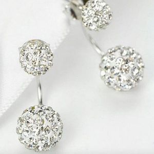 Silver Double Beaded Rhinestone Stud Earrings